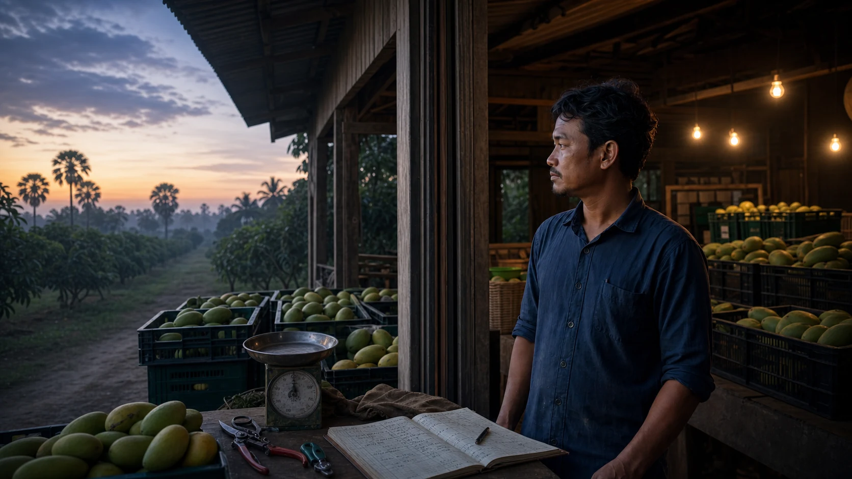 Piseth at the family mango farm